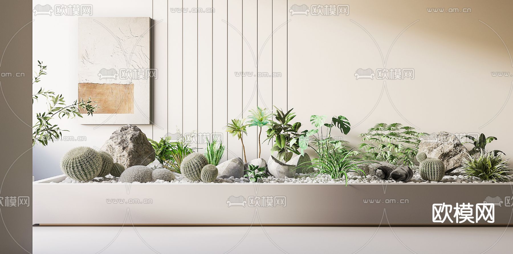 现代仙人球绿植花坛小品3d模型下载