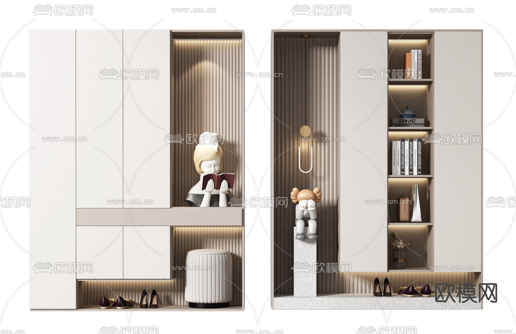 现代轻奢鞋柜su模型下载（渲染图1）