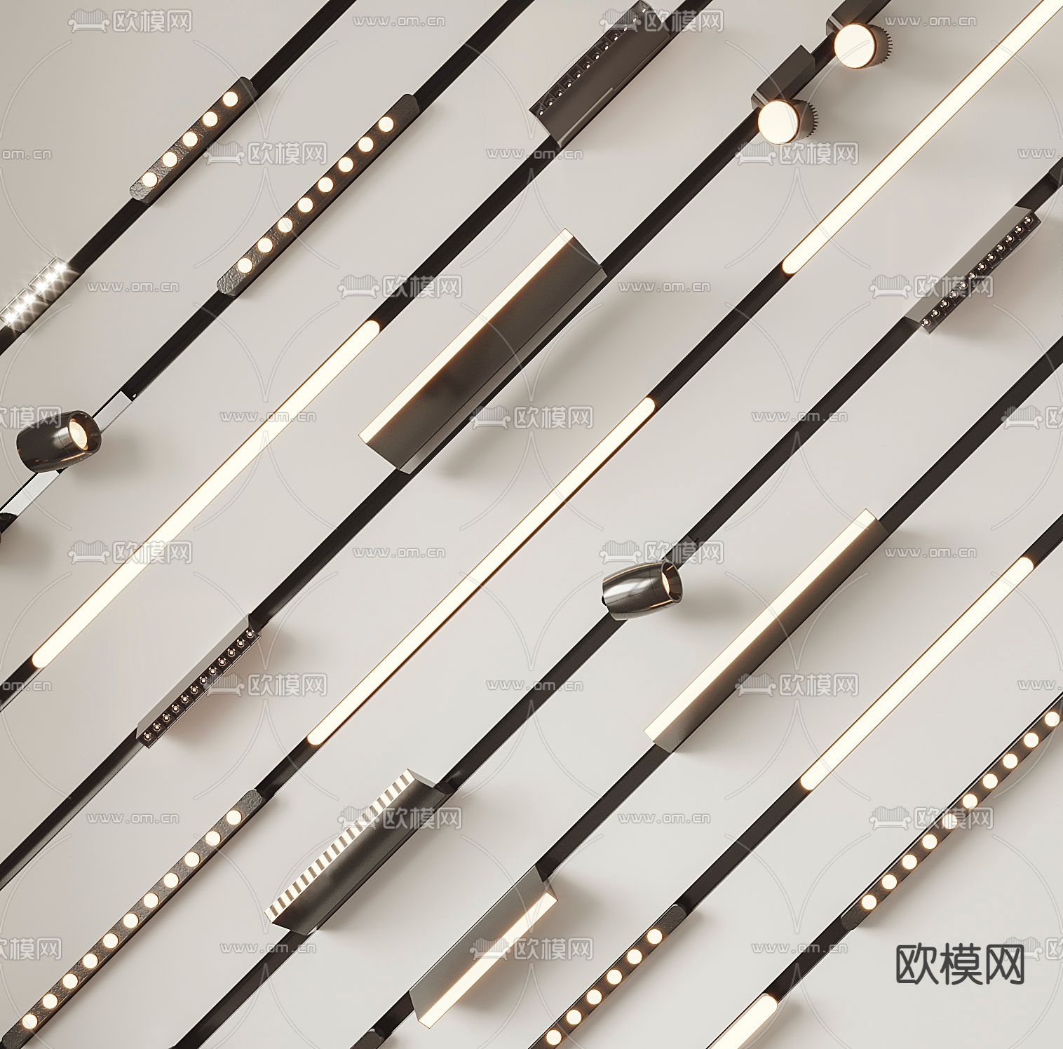 现代磁吸灯轨道灯su模型下载（渲染图1）