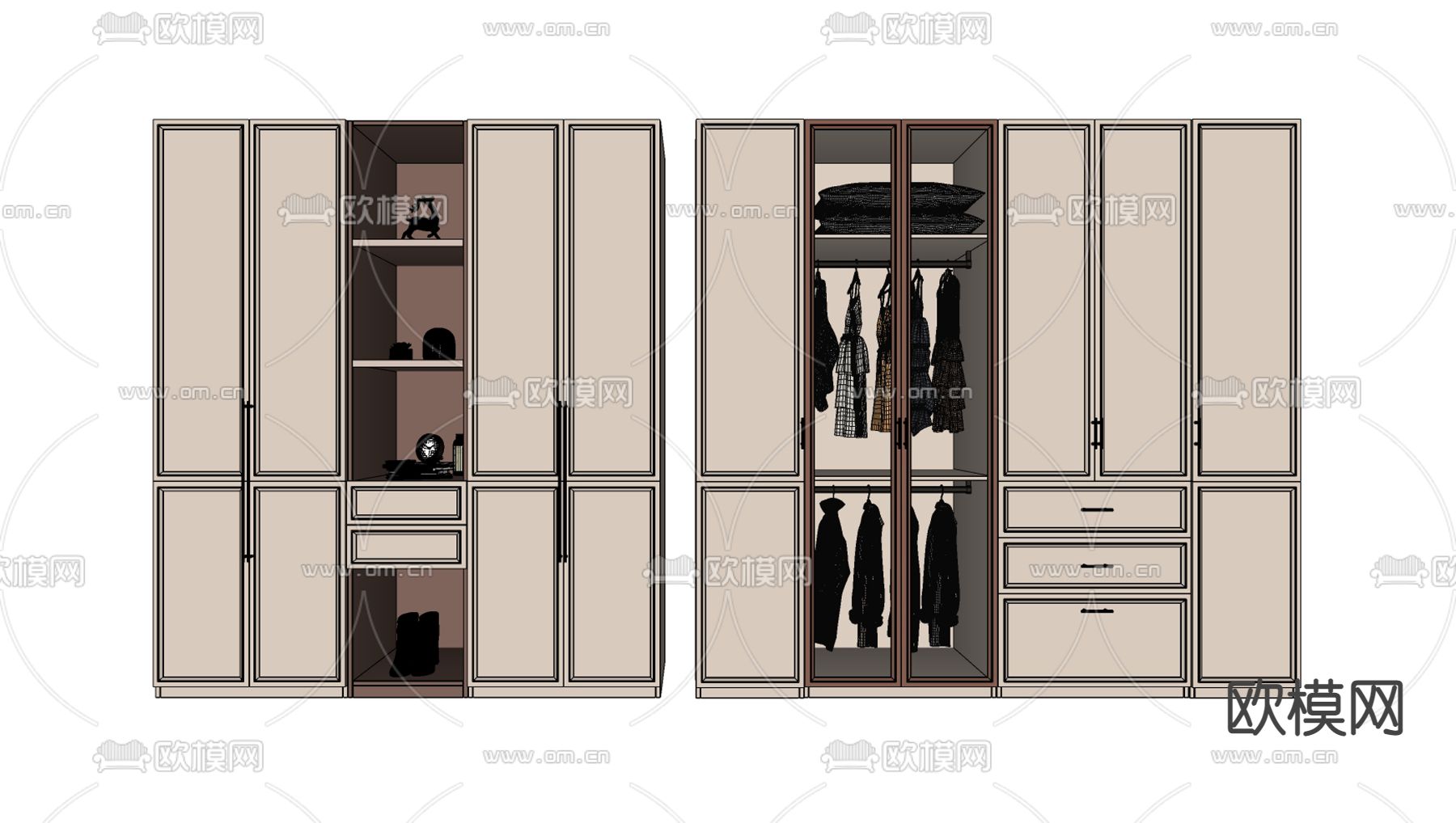 简欧衣柜su模型下载（渲染图2）