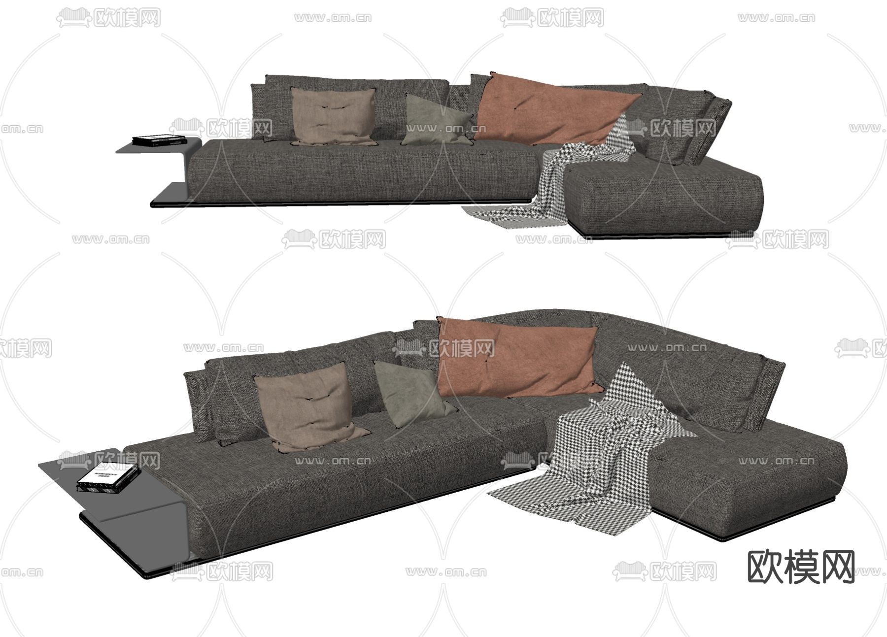 北欧布艺转角沙发su模型下载（渲染图2）