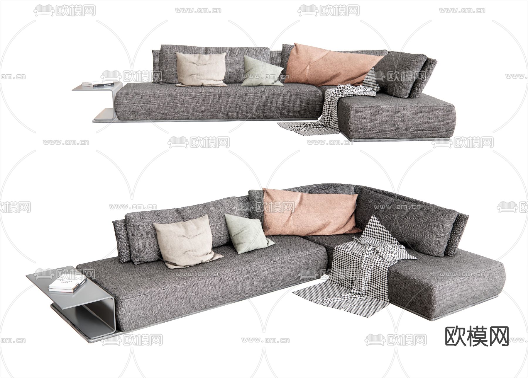 北欧布艺转角沙发su模型下载（渲染图1）