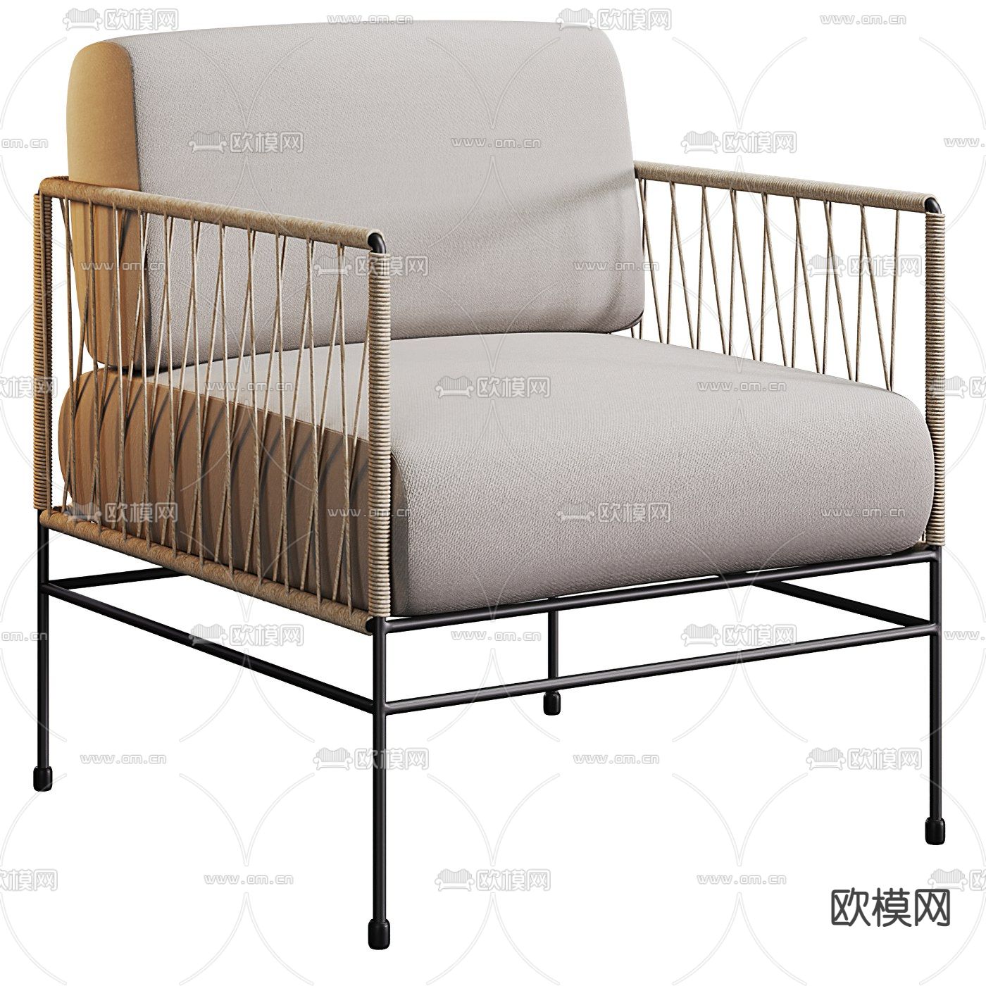 现代绳编户外休闲椅3d模型下载（渲染图2）
