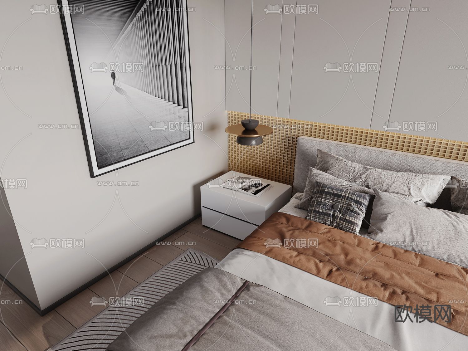 现代卧室主人房3d模型下载（渲染图2）