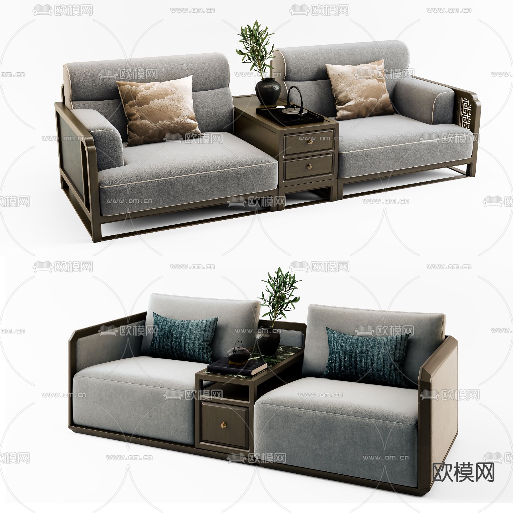 新中式布艺罗汉床3d模型下载