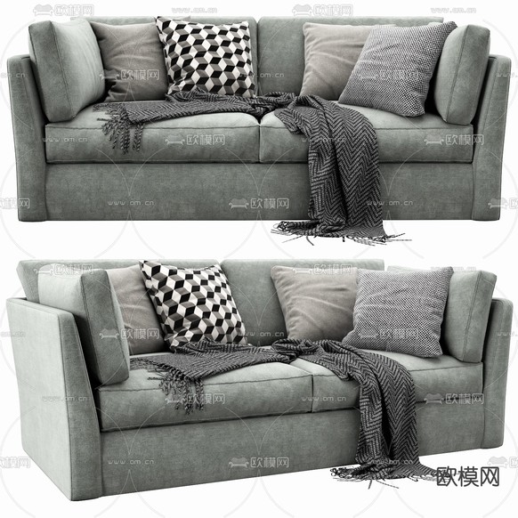 现代布艺双人沙发3d模型下载(渲染图1)