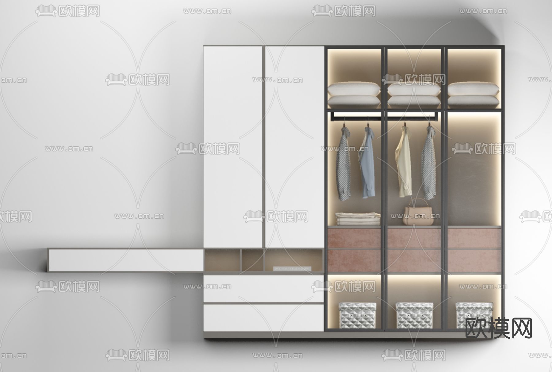 现代多功能衣柜免费3d模型下载