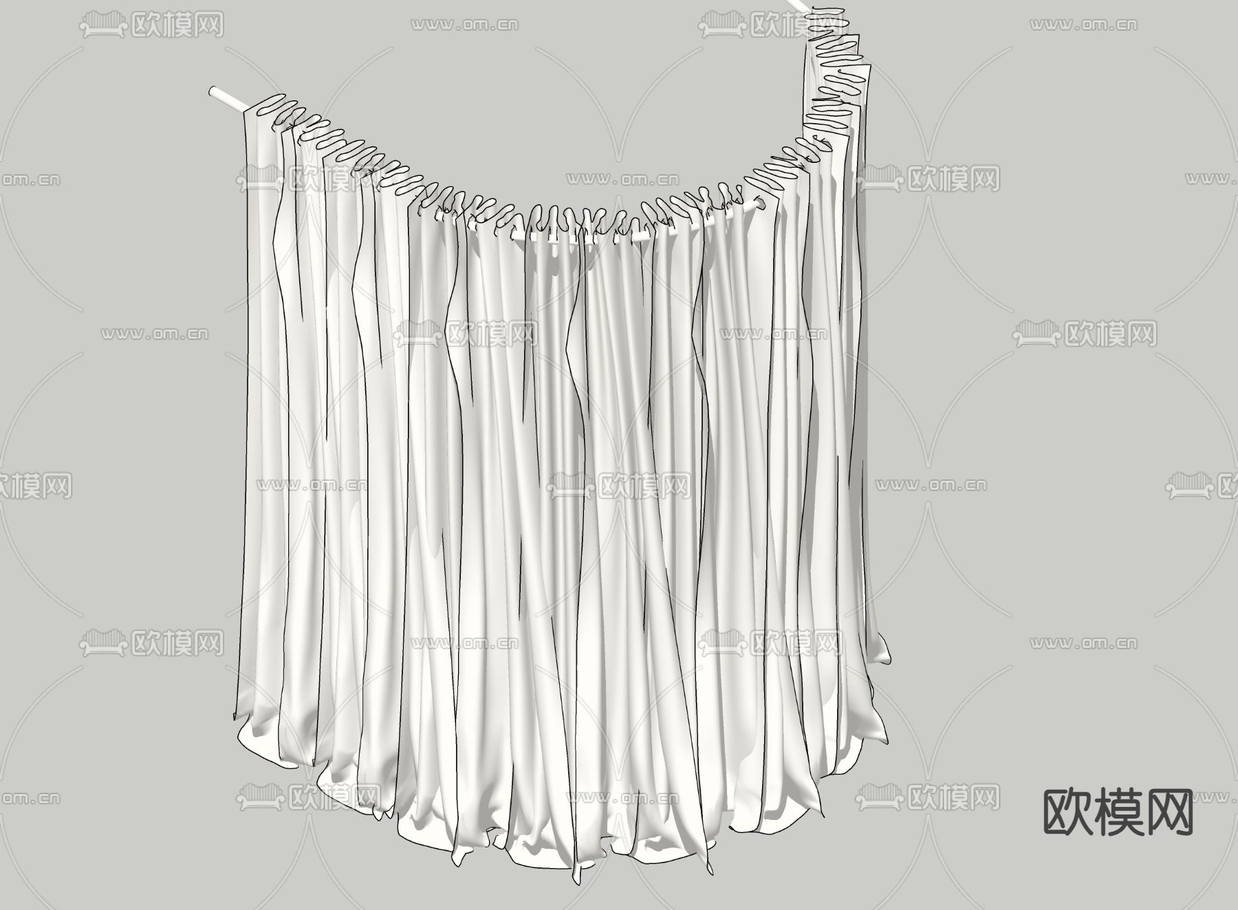 现代弧形窗帘su模型下载