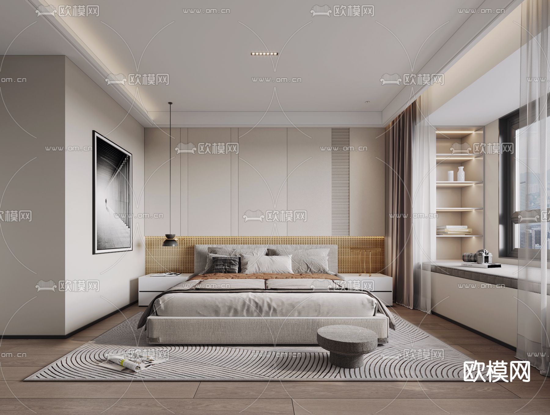 现代卧室主人房3d模型下载（渲染图1）