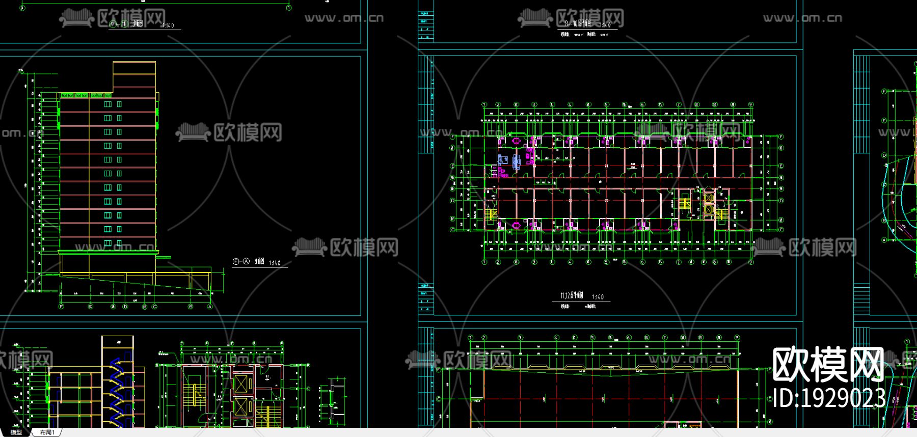 郑州某12层的学生宿舍CAD施工图下载（渲染图2）