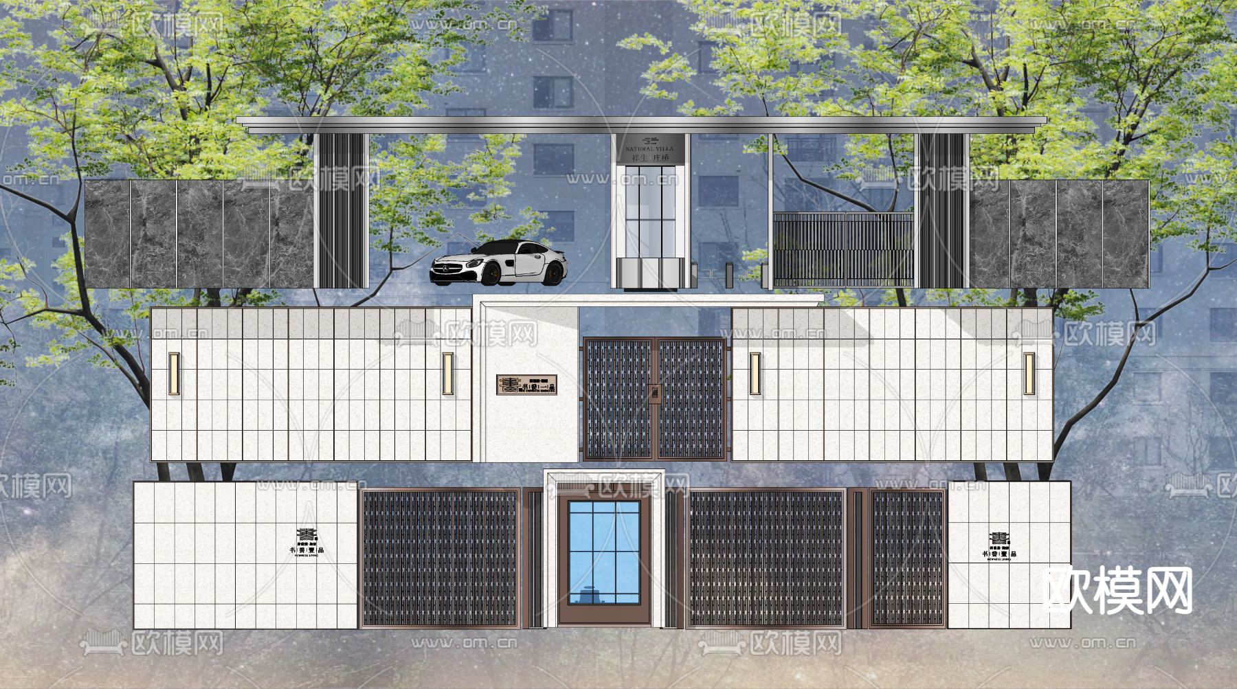 现代铁艺大门门头su模型