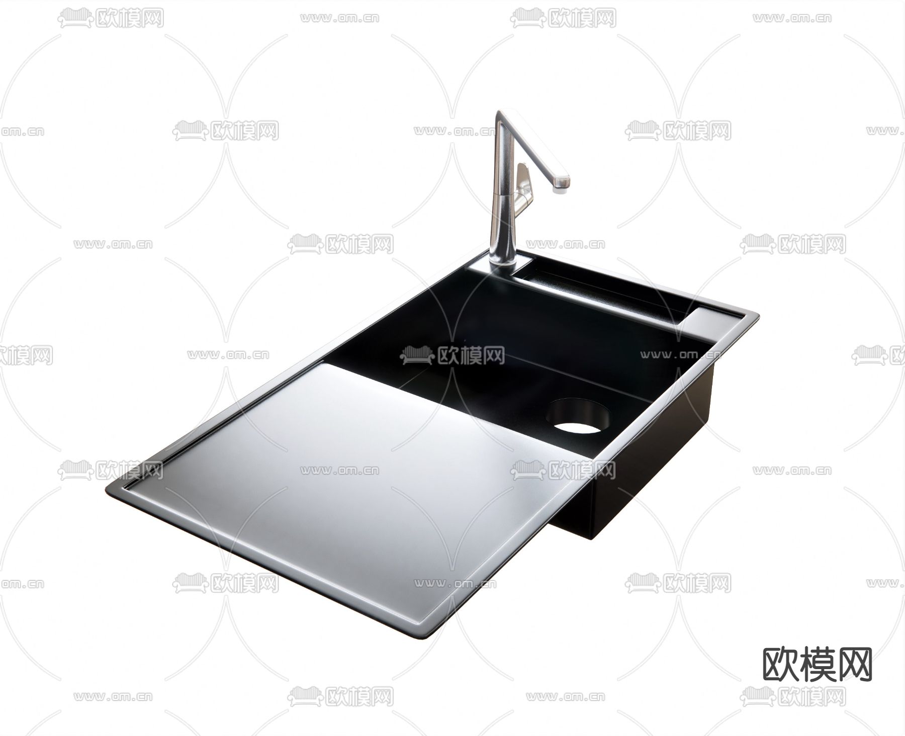 现代不锈钢水槽su模型下载（渲染图1）