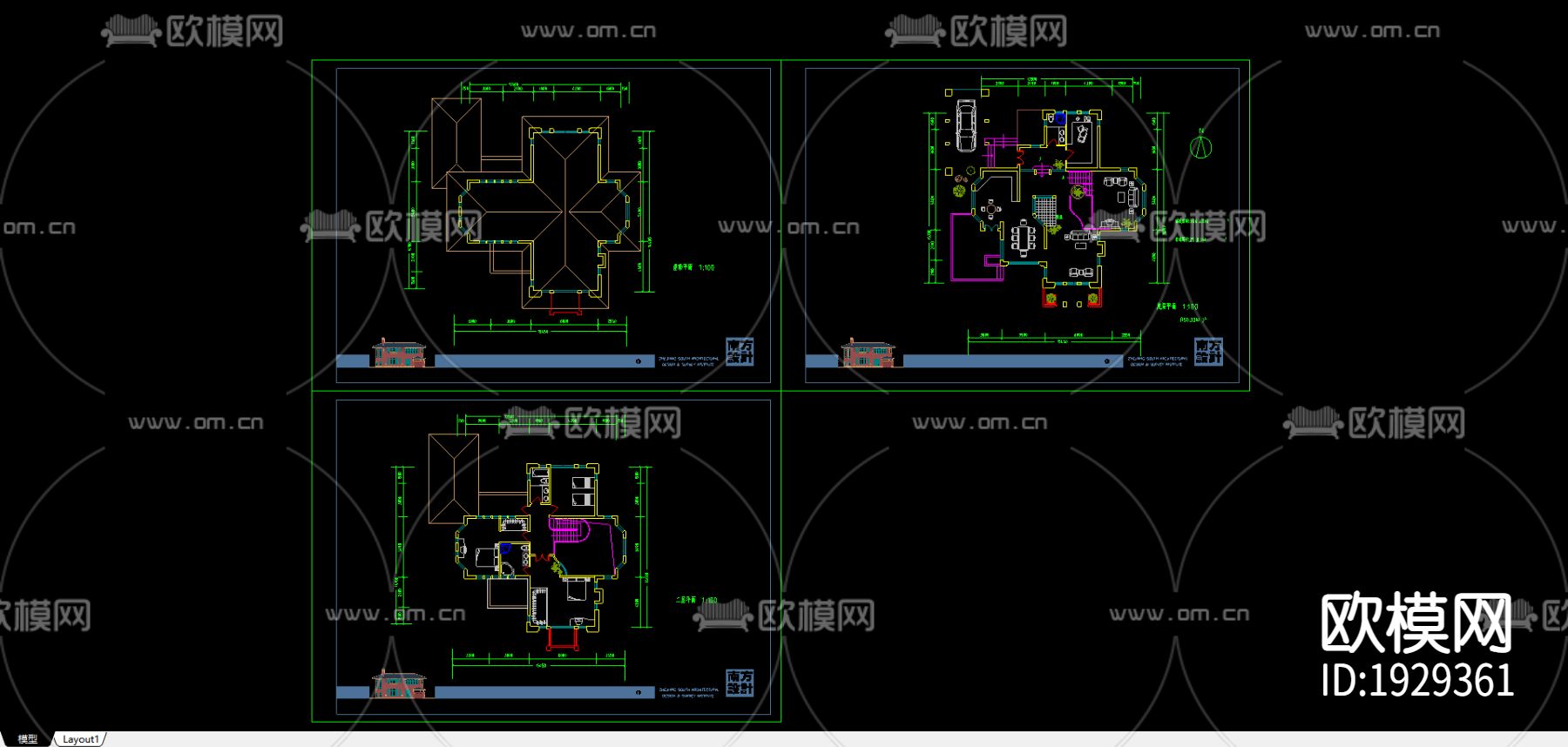 别墅cad平面布置图下载（渲染图3）