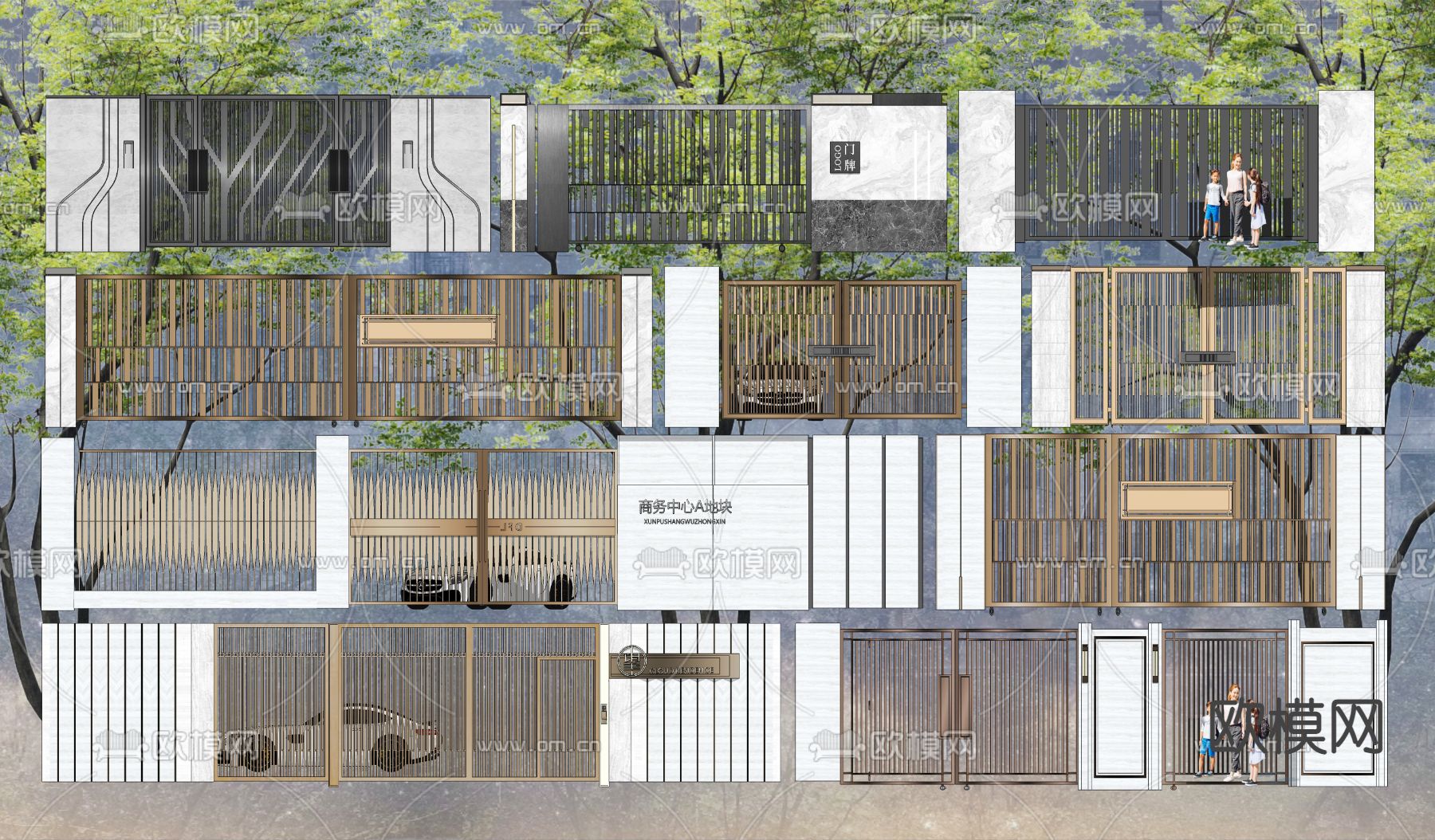 现代居住小区车行入口su模型