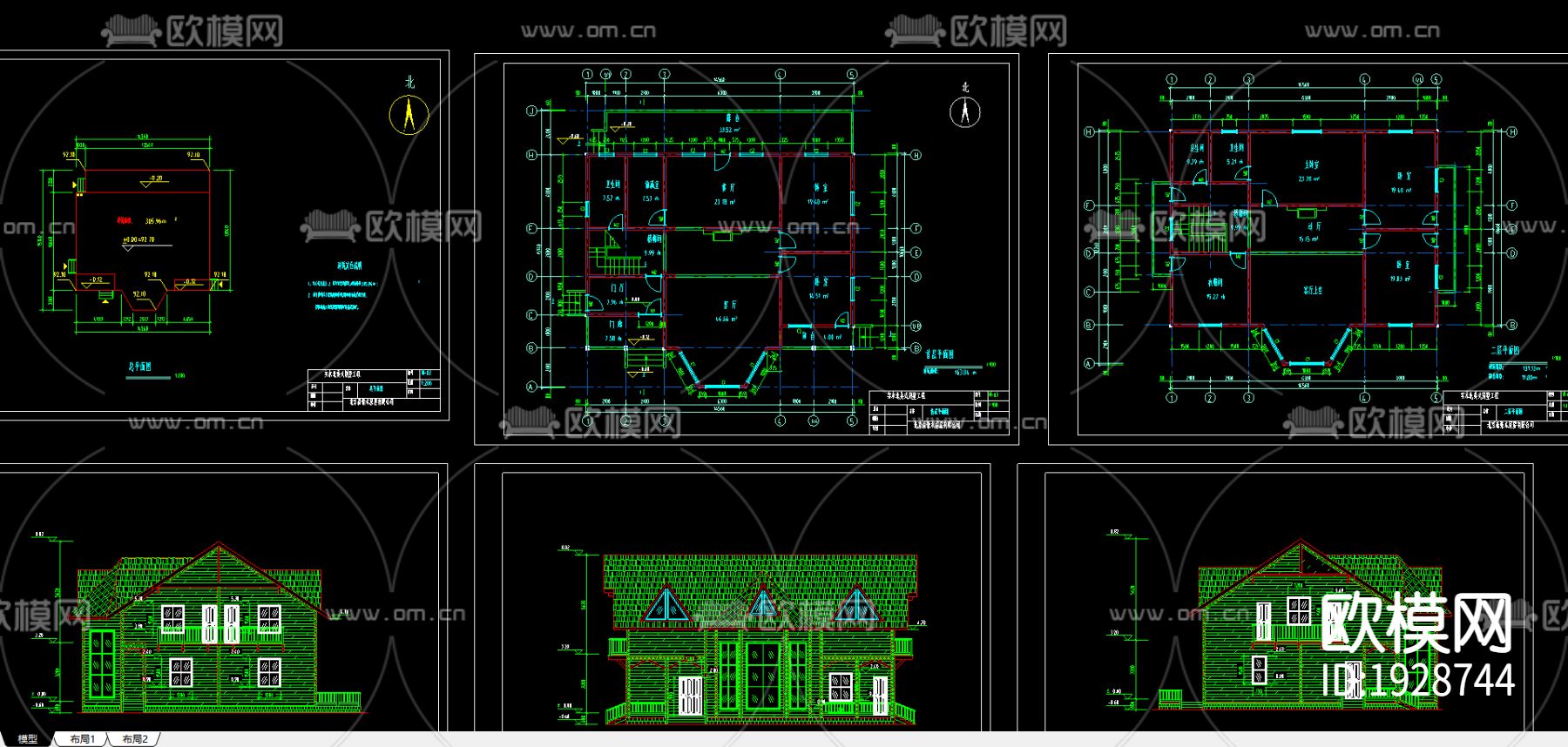 实木结构别墅cad大样图下载（渲染图4）