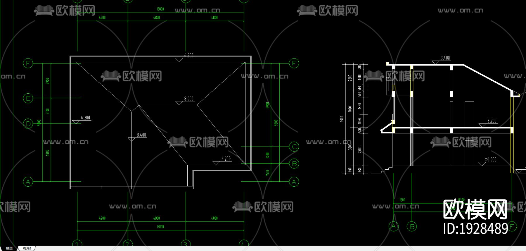 乡村别墅cad施工图下载（渲染图3）