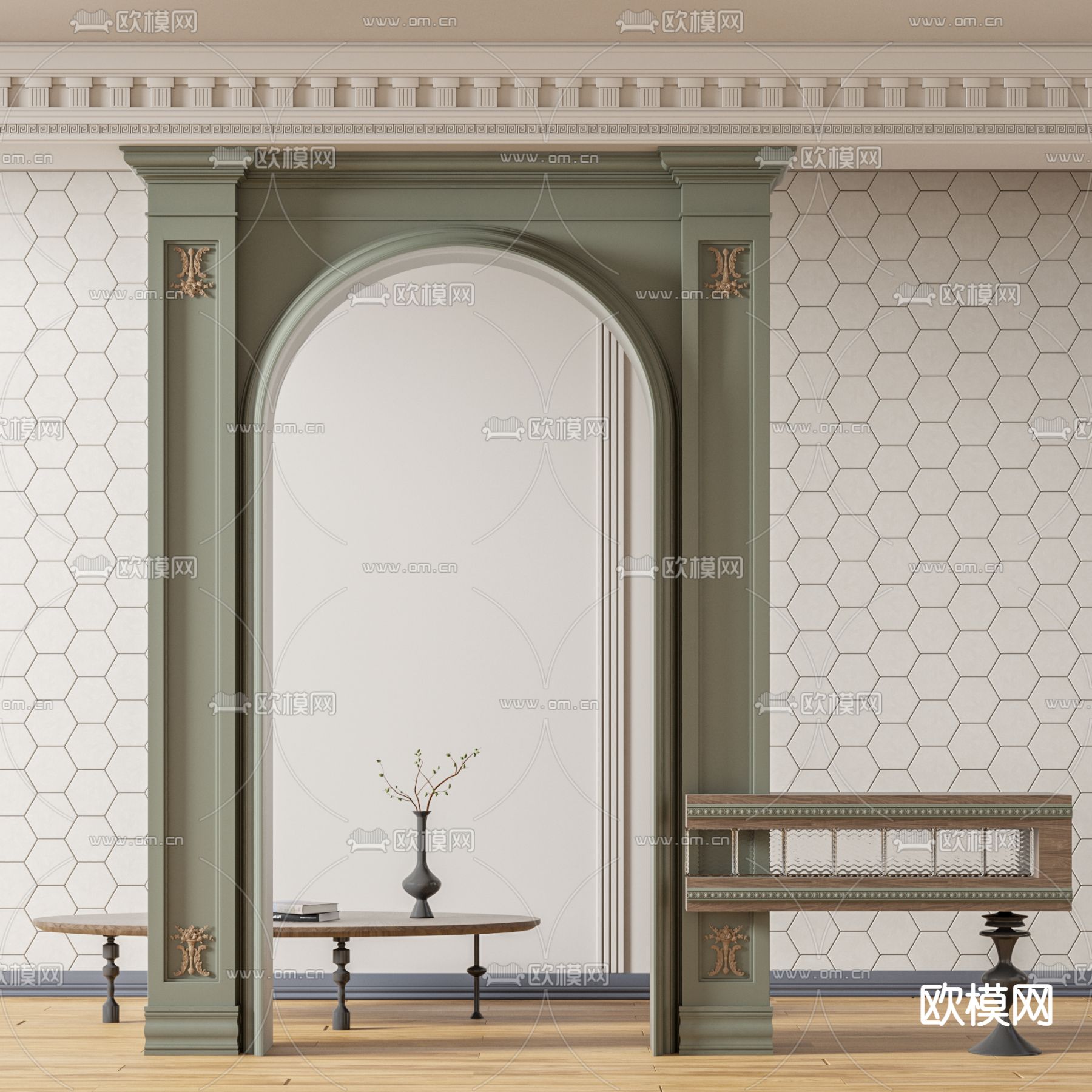 法式拱门隔断su模型下载（渲染图1）