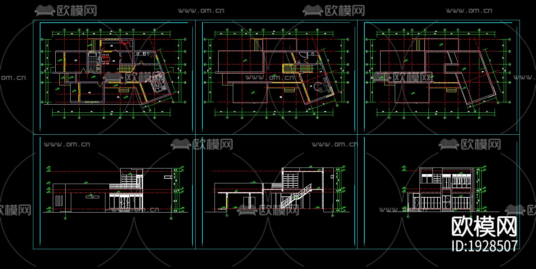现代别墅cad施工图-免费3dmax模型库-欧模网