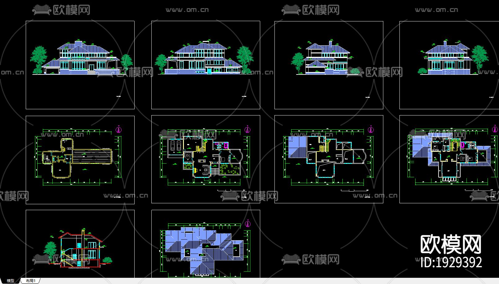 别墅cad平面布置图-免费3dmax模型库-欧模网