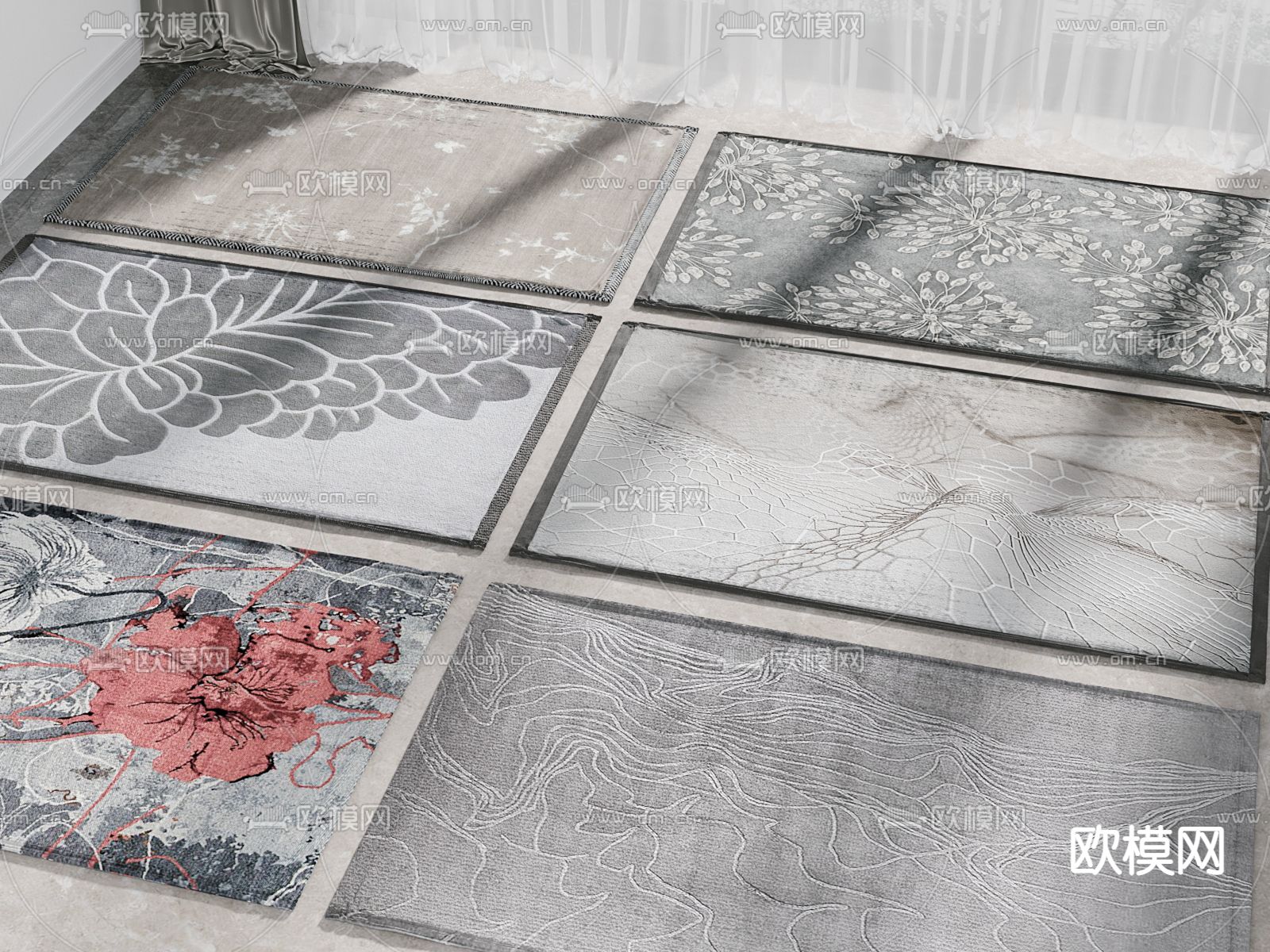 新中式布艺地毯3d模型下载