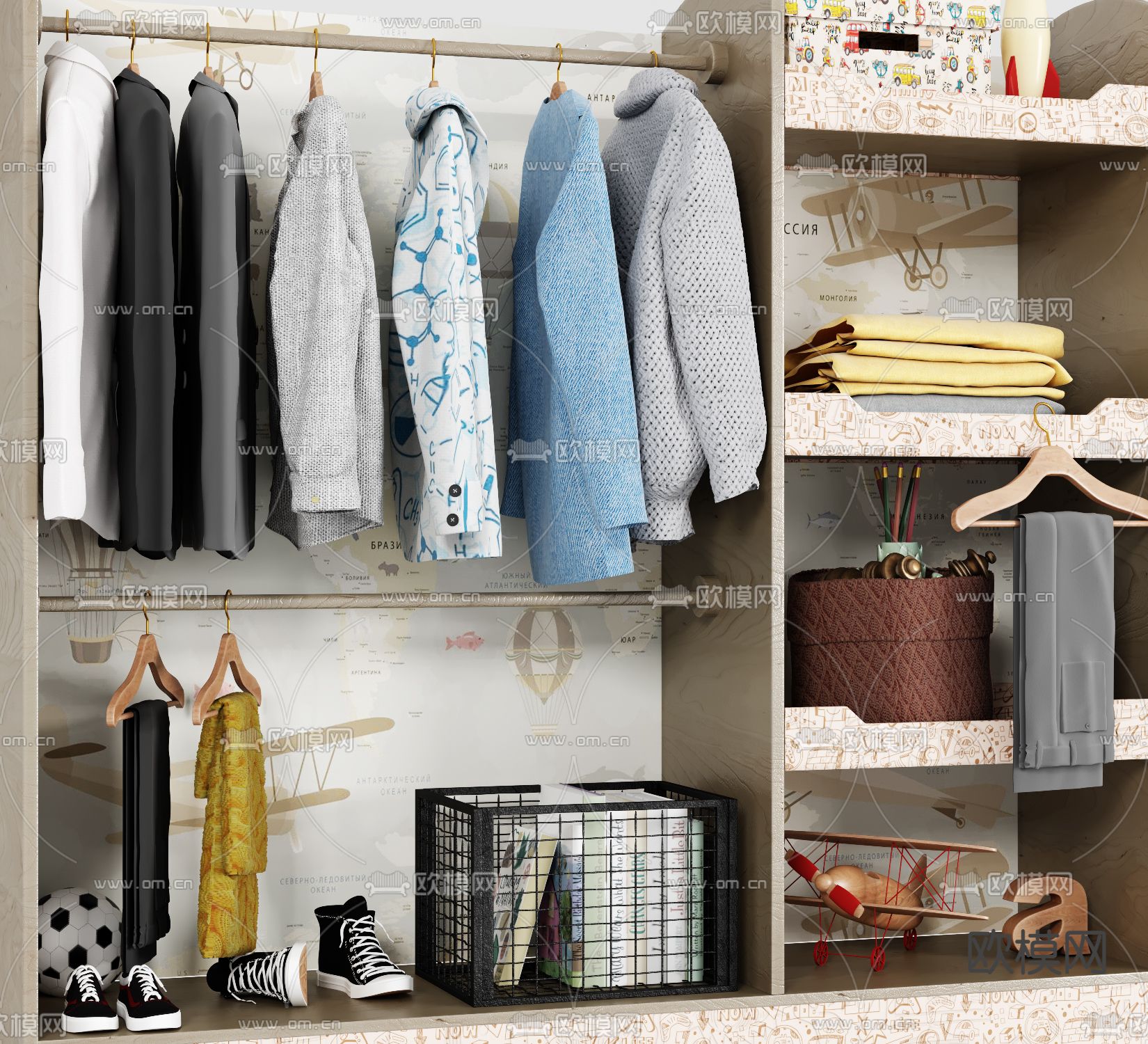 现代儿童衣柜收纳柜3d模型下载（渲染图2）