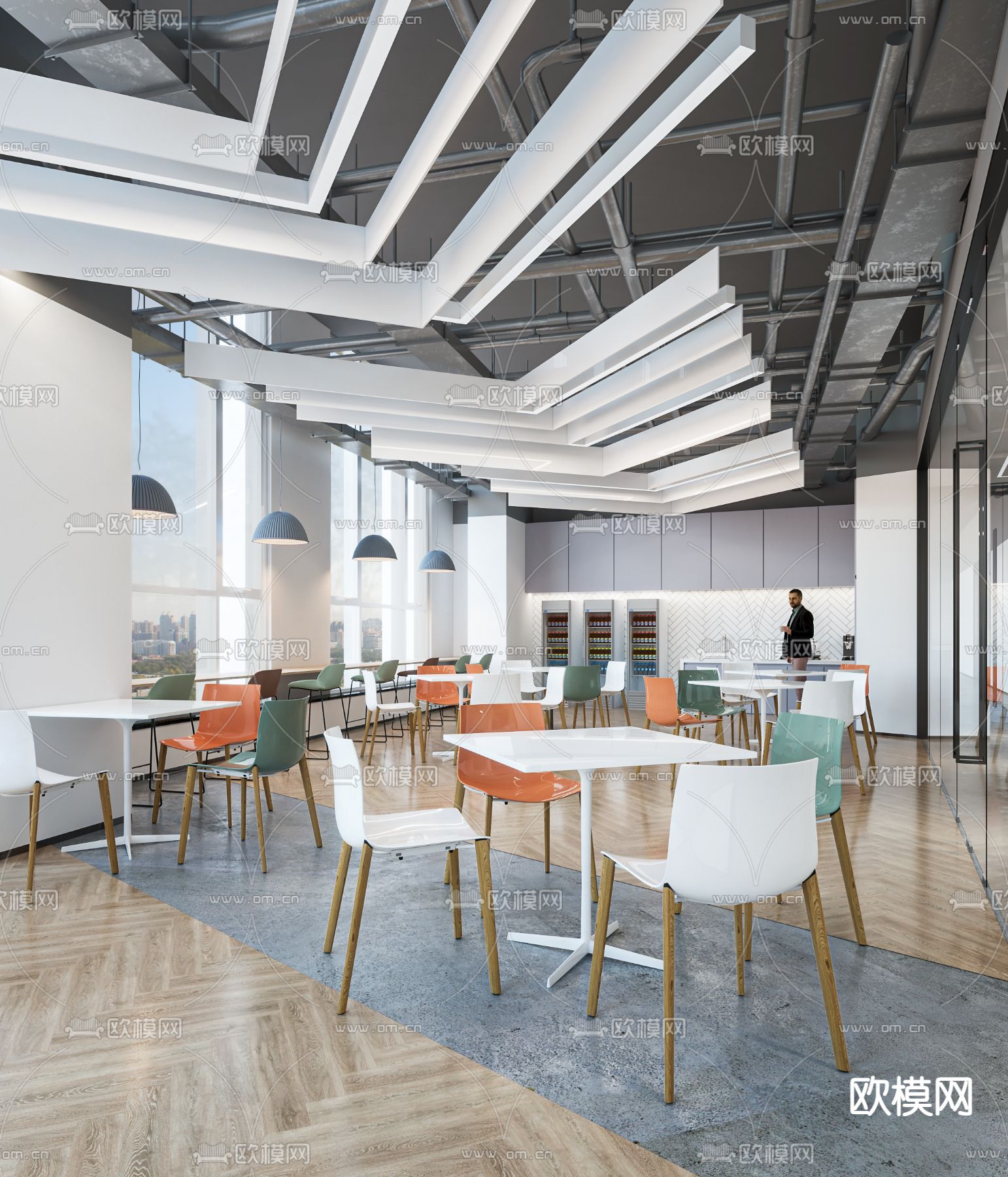 现代办公室茶水间3d模型下载