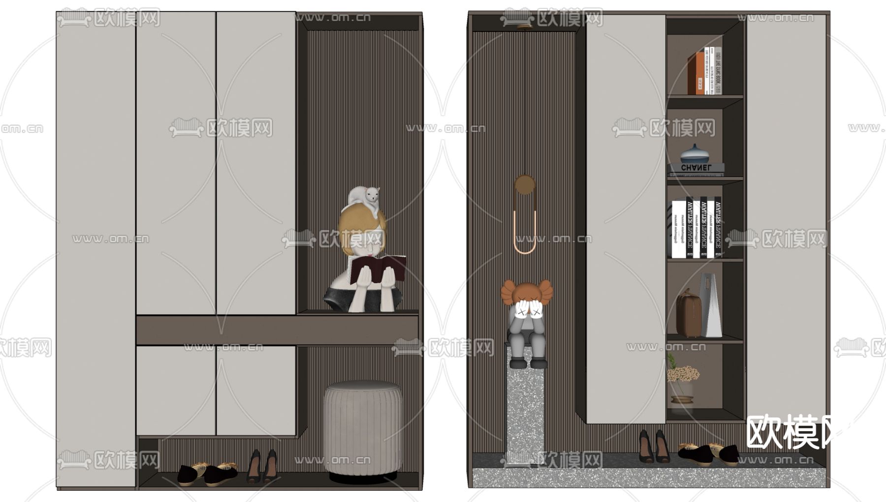 现代轻奢鞋柜su模型下载（渲染图2）