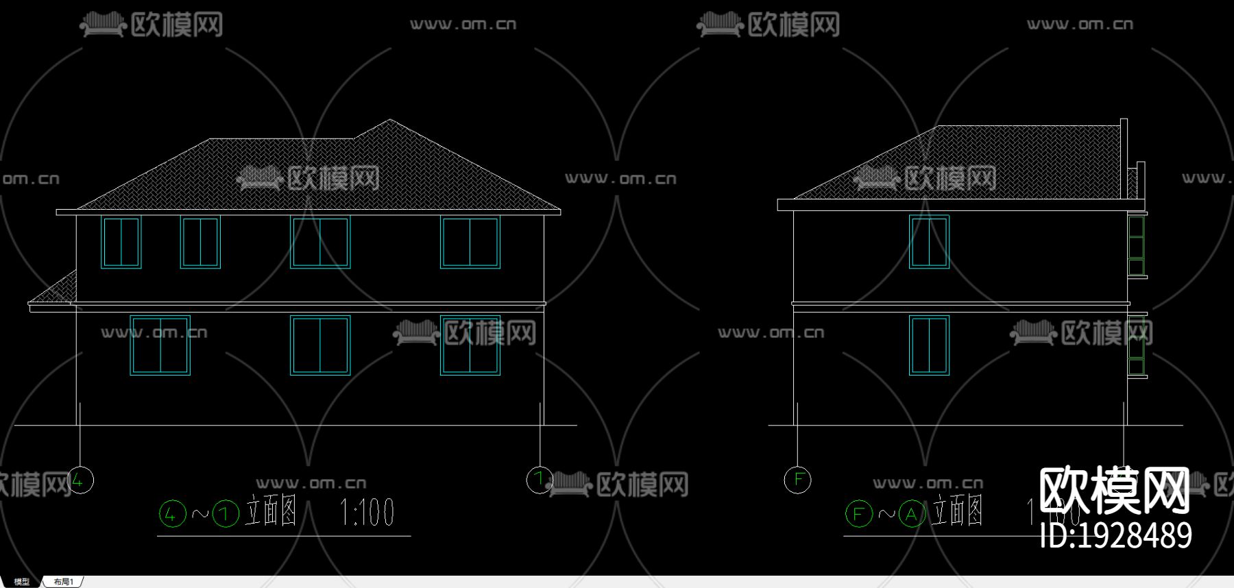 乡村别墅cad施工图下载（渲染图1）