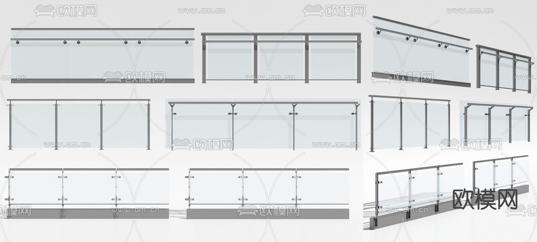 现代玻璃栏杆护栏3d模型下载