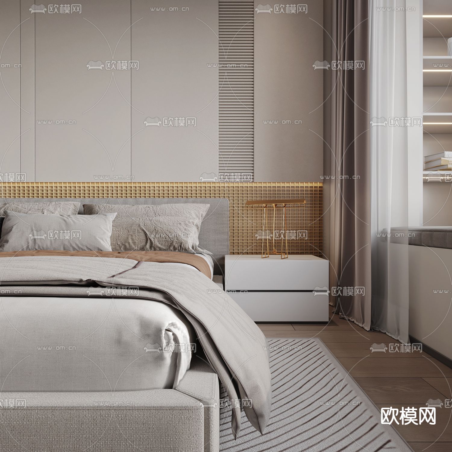 现代卧室主人房3d模型下载（渲染图3）