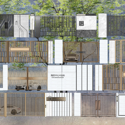 现代居住小区车行入口su模型