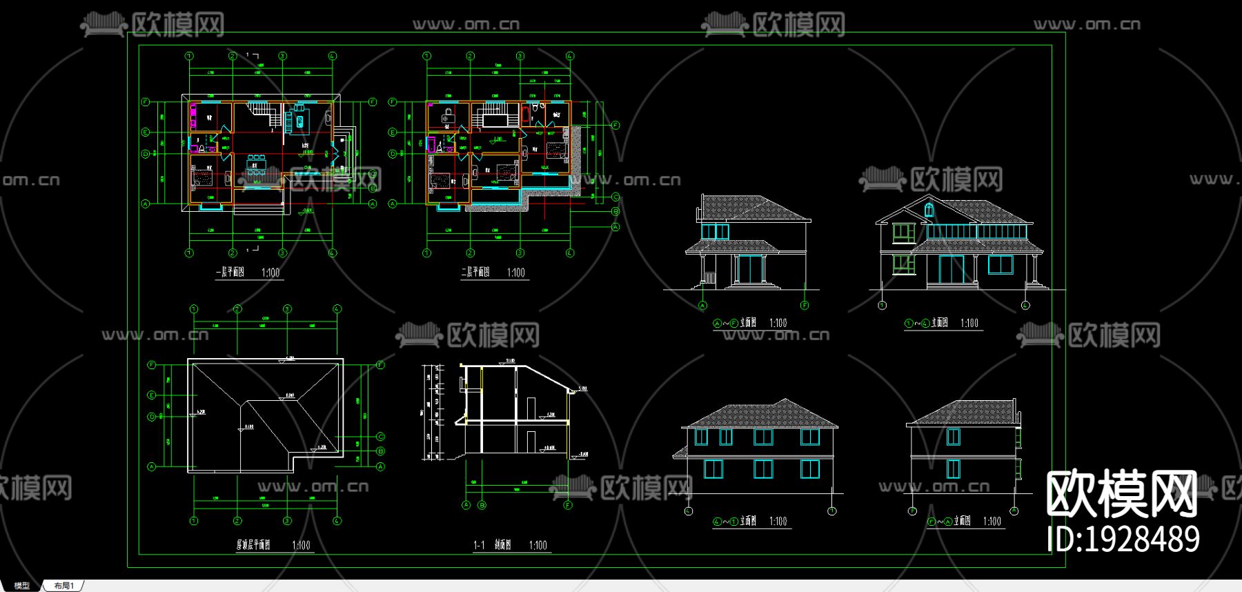 乡村别墅cad施工图下载（渲染图5）