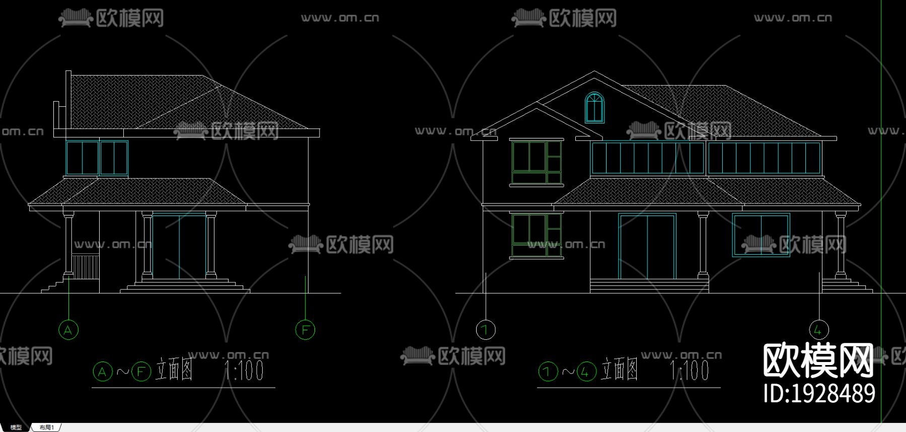 乡村别墅cad施工图下载（渲染图2）