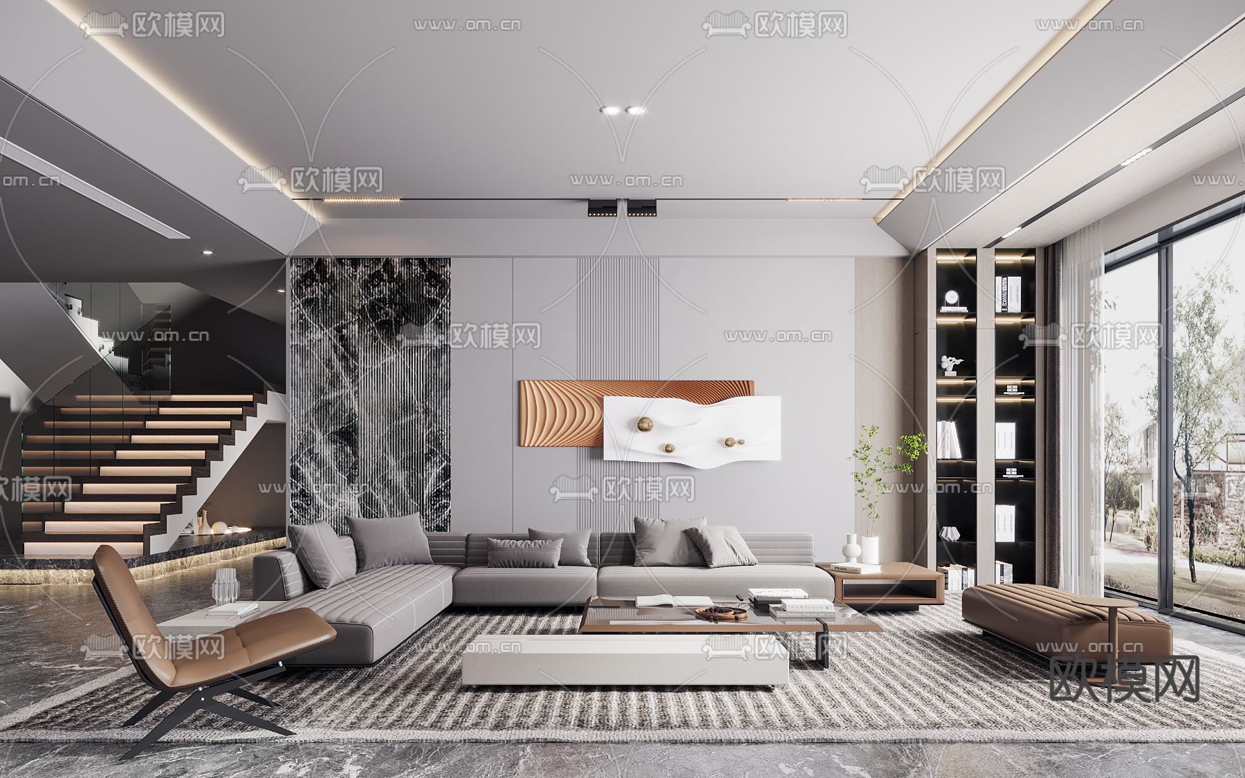 现代布艺转角沙发组合3d模型下载