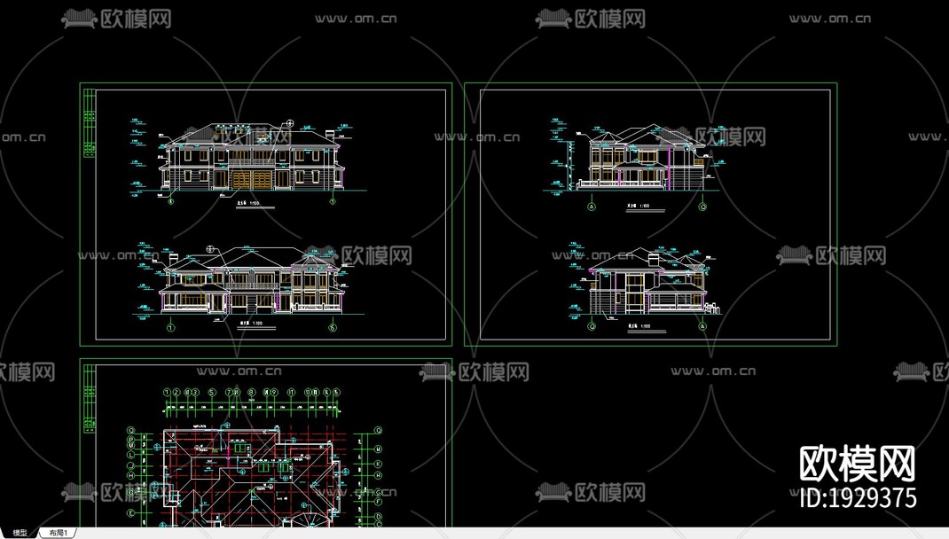 别墅cad平面布置图-免费3dmax模型库-欧模网