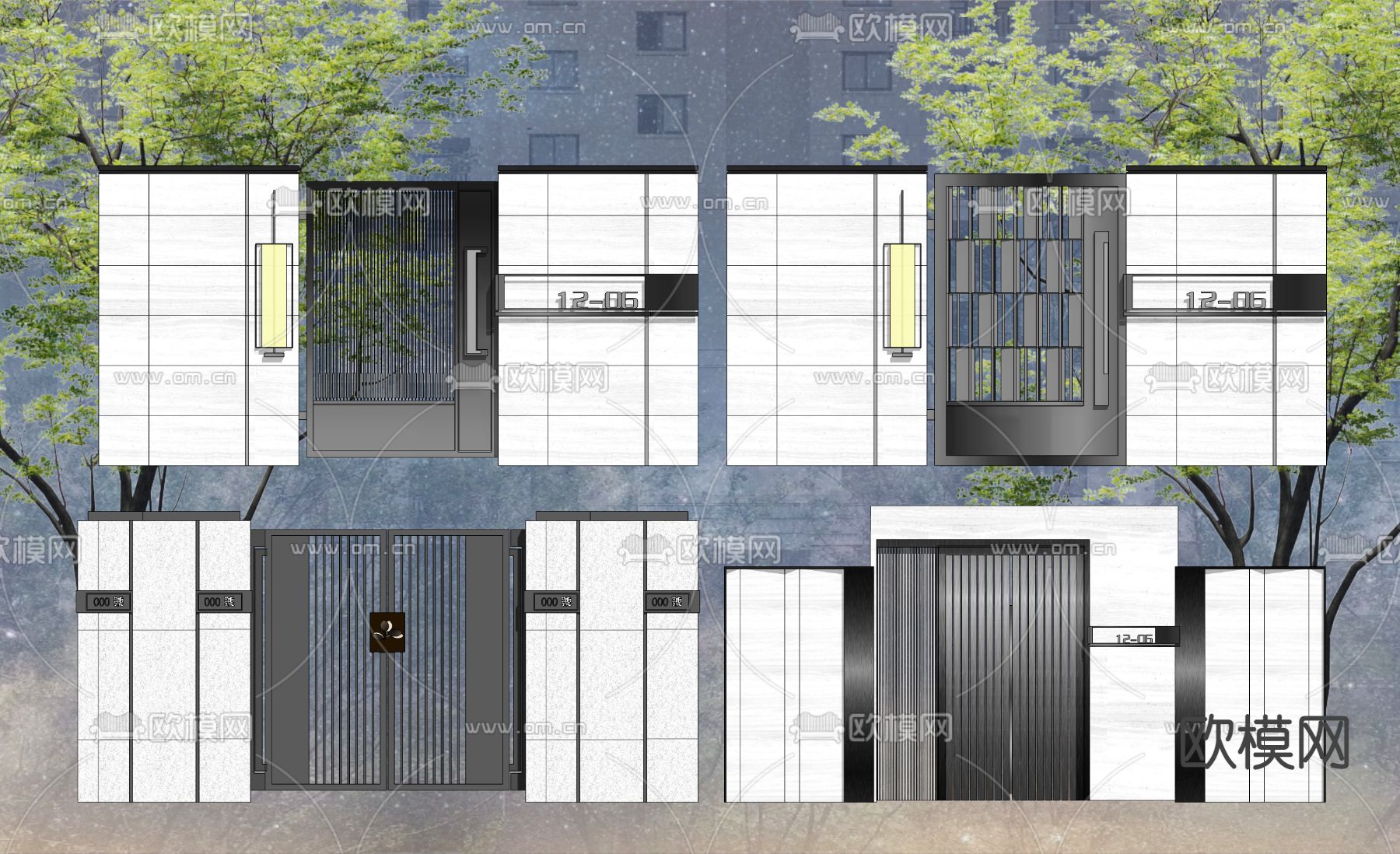 现代庭院景观su模型下载