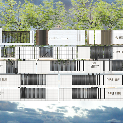 现代铁艺格栅围墙su模型