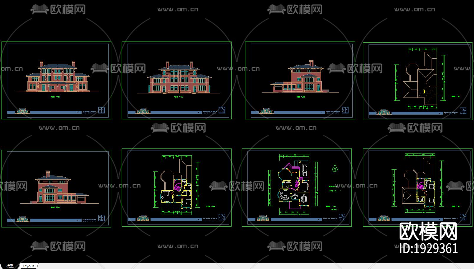 别墅cad平面布置图下载（渲染图2）