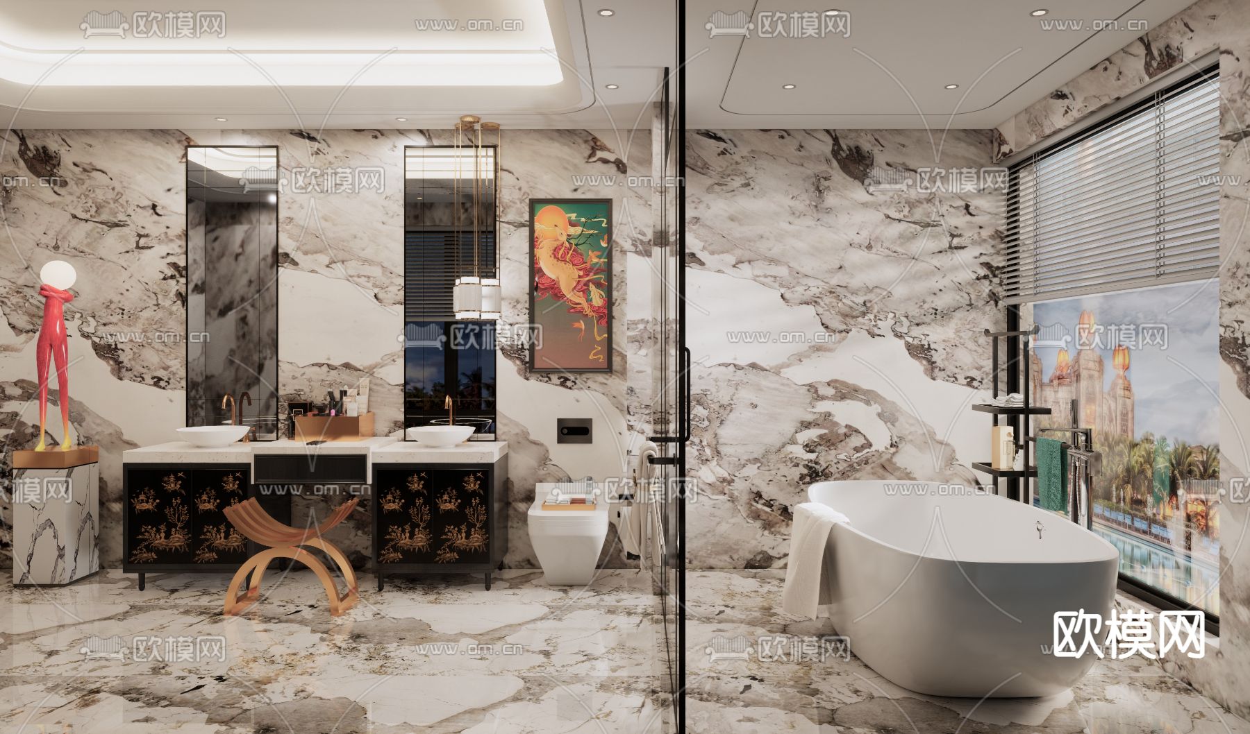 现代浴室卫生间su模型下载（渲染图1）