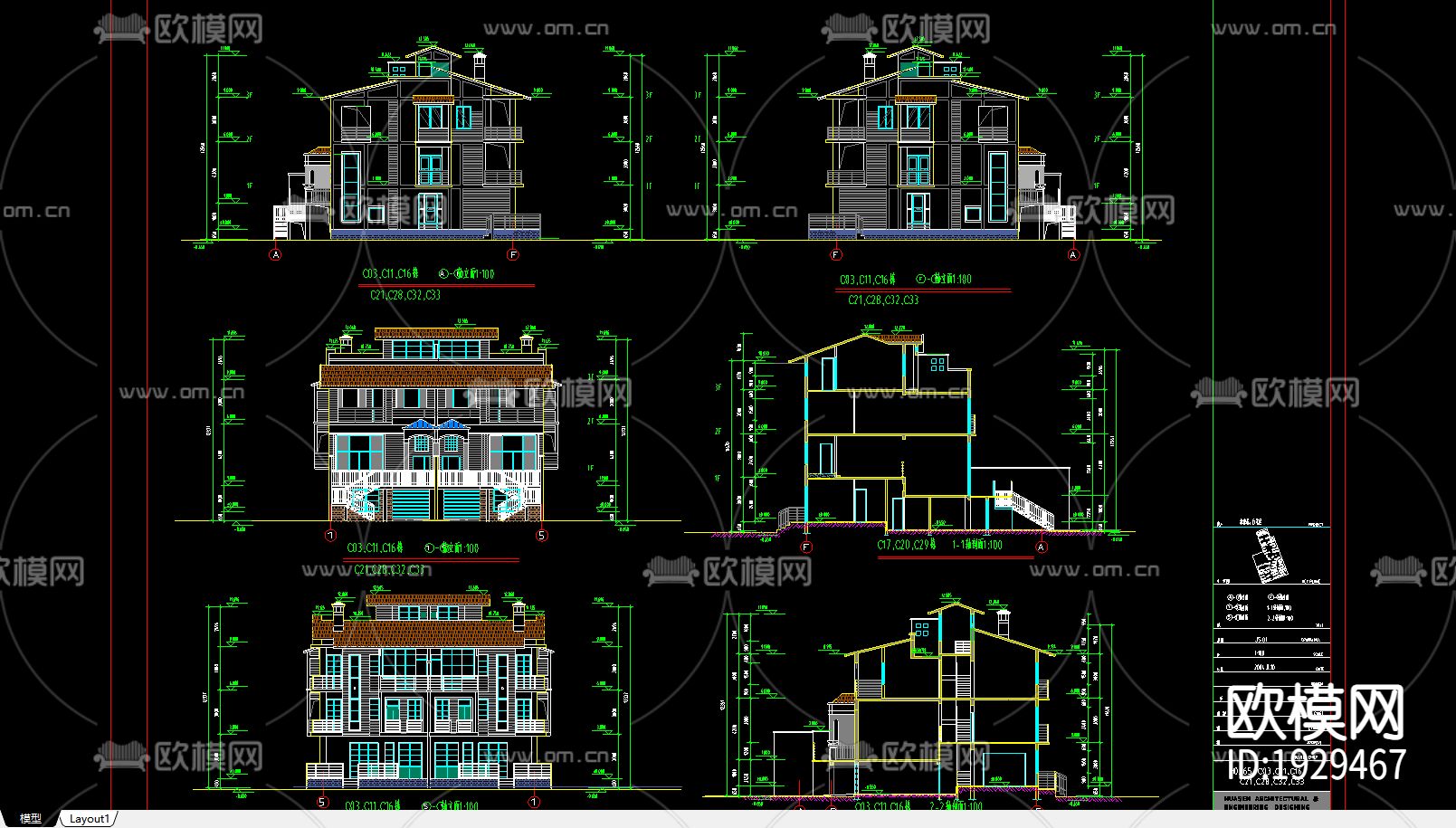 别墅cad平面布置图下载（渲染图1）