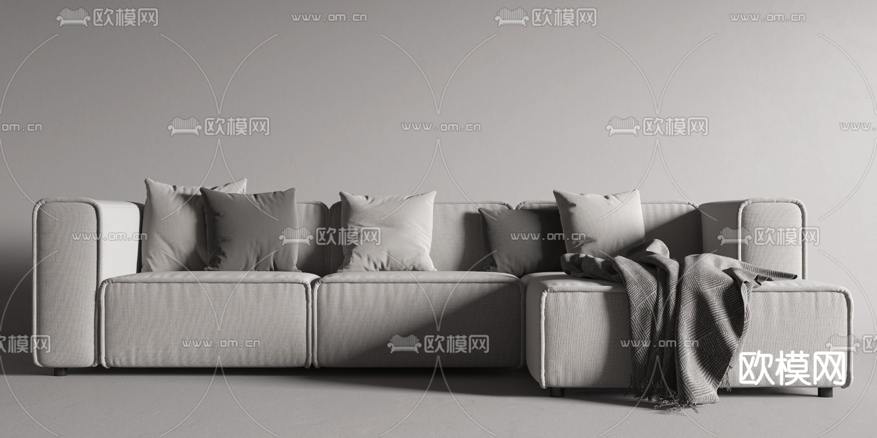 现代皮革转角沙发3d模型下载（渲染图2）