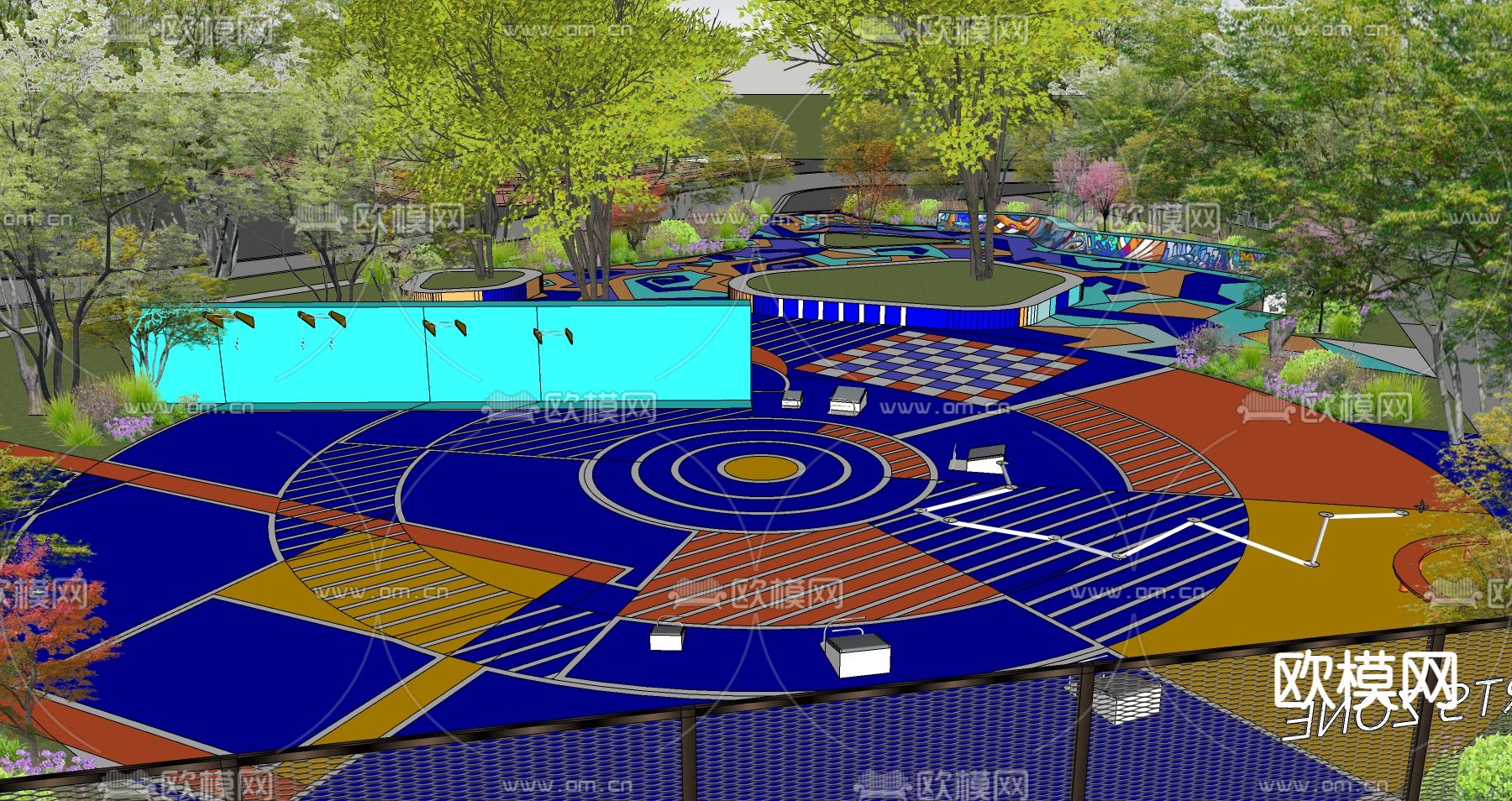 现代儿童游乐公园su模型下载（渲染图1）