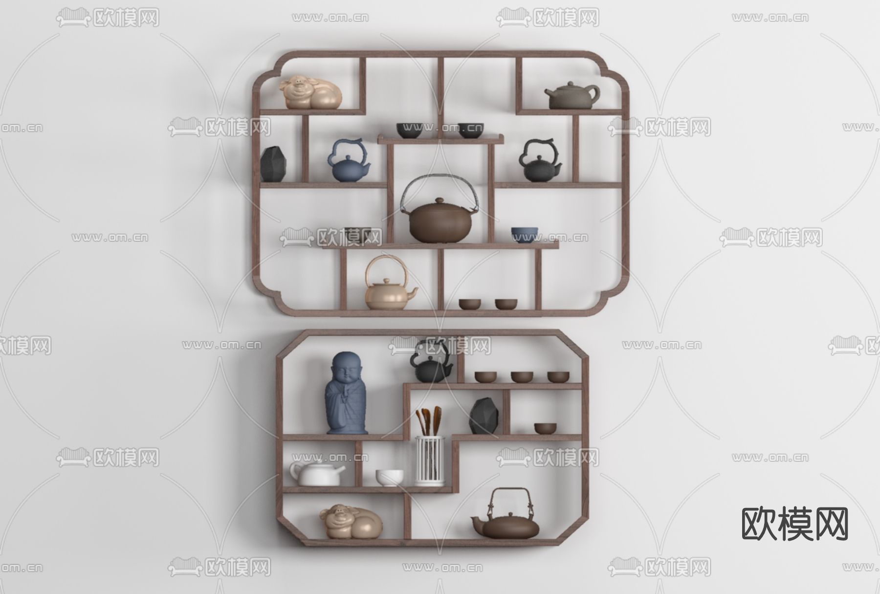 新中式博古架免费3d模型下载