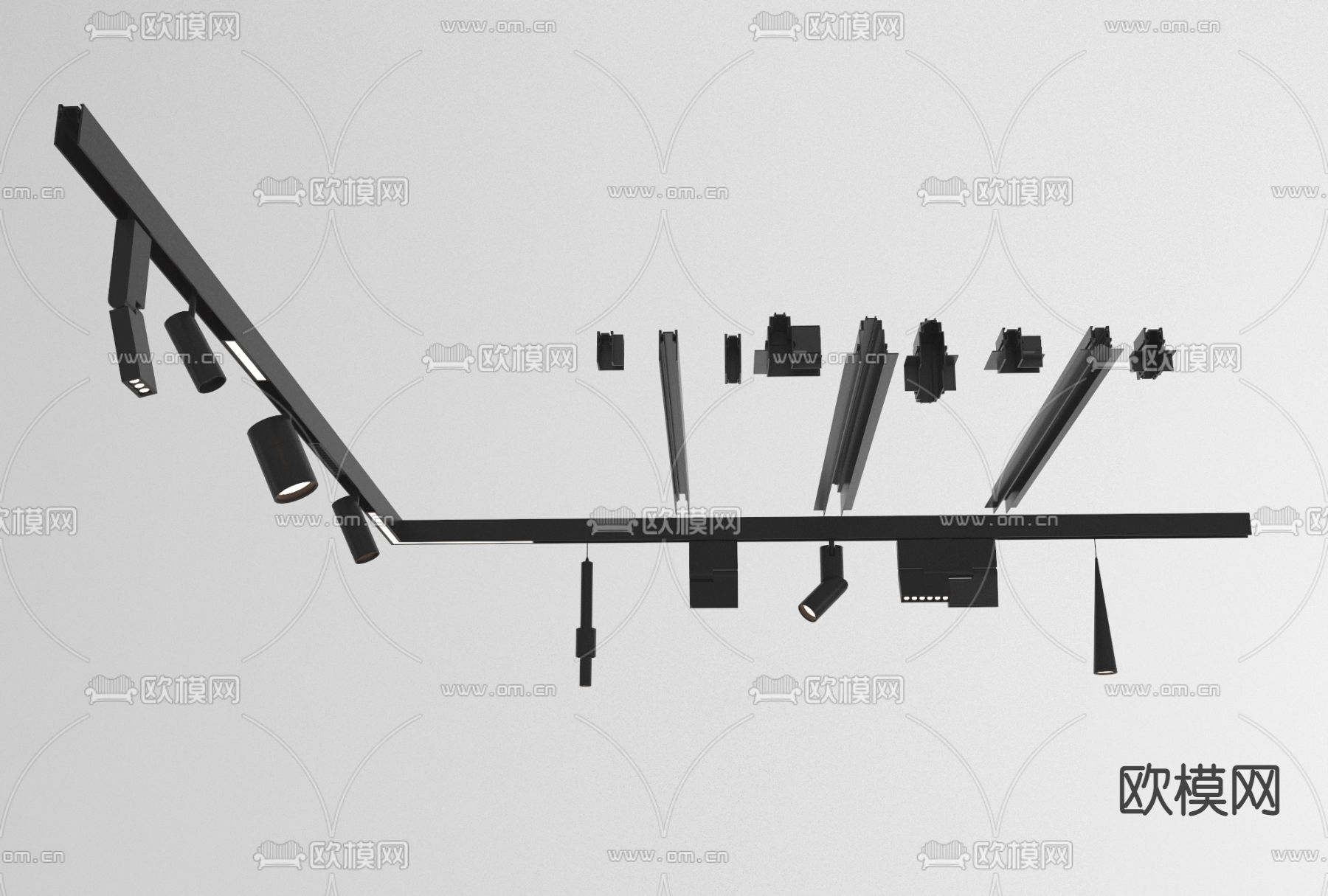 现代滑轨射灯筒灯免费3d模型下载