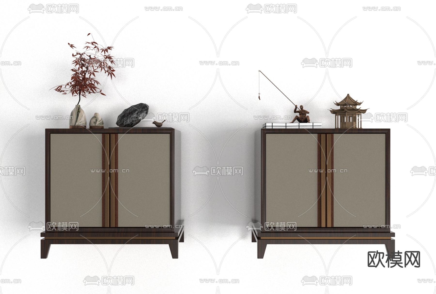 新中式实木床头柜免费3d模型下载