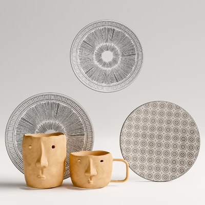 侘寂风杯子餐盘su模型