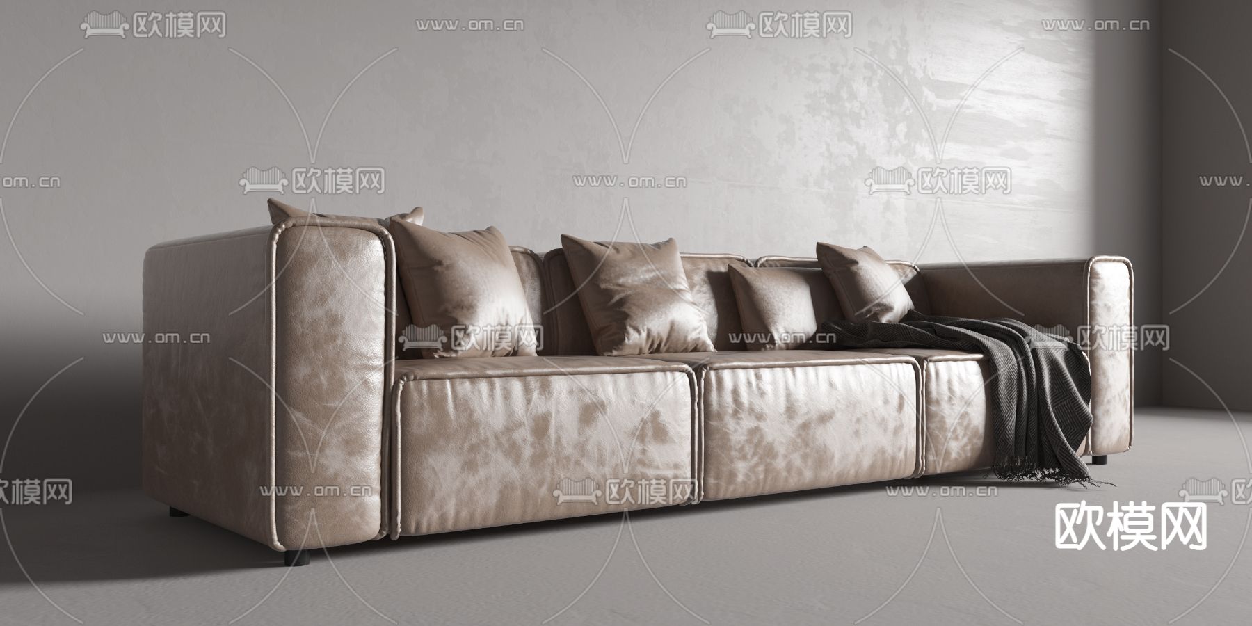 现代皮革转角沙发3d模型下载（渲染图3）