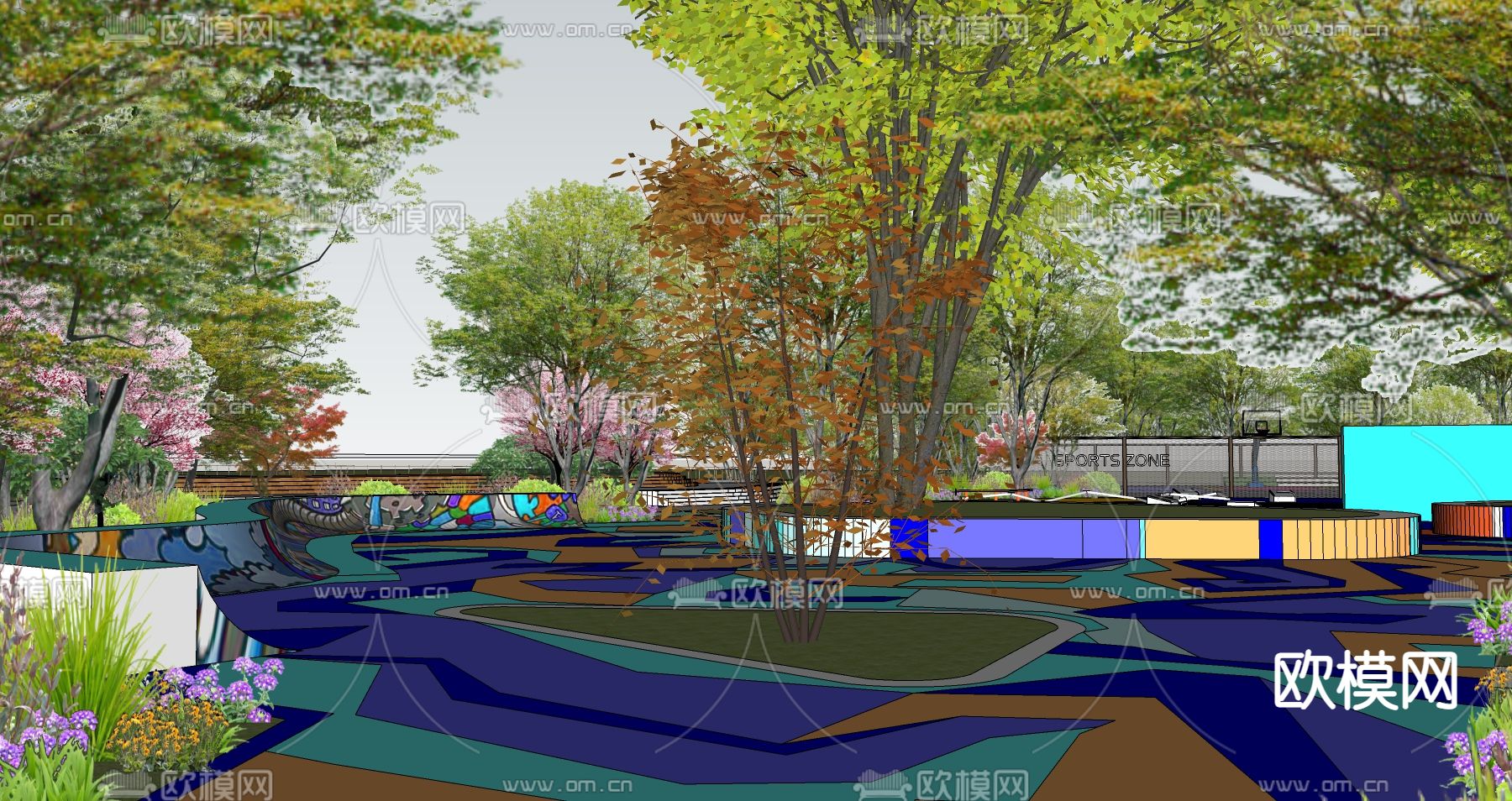 现代儿童游乐公园su模型下载（渲染图2）