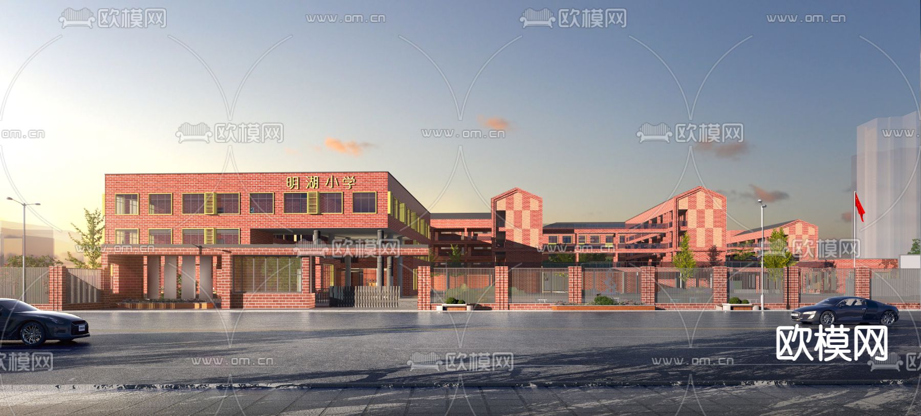 现代小学教学楼外观3d模型