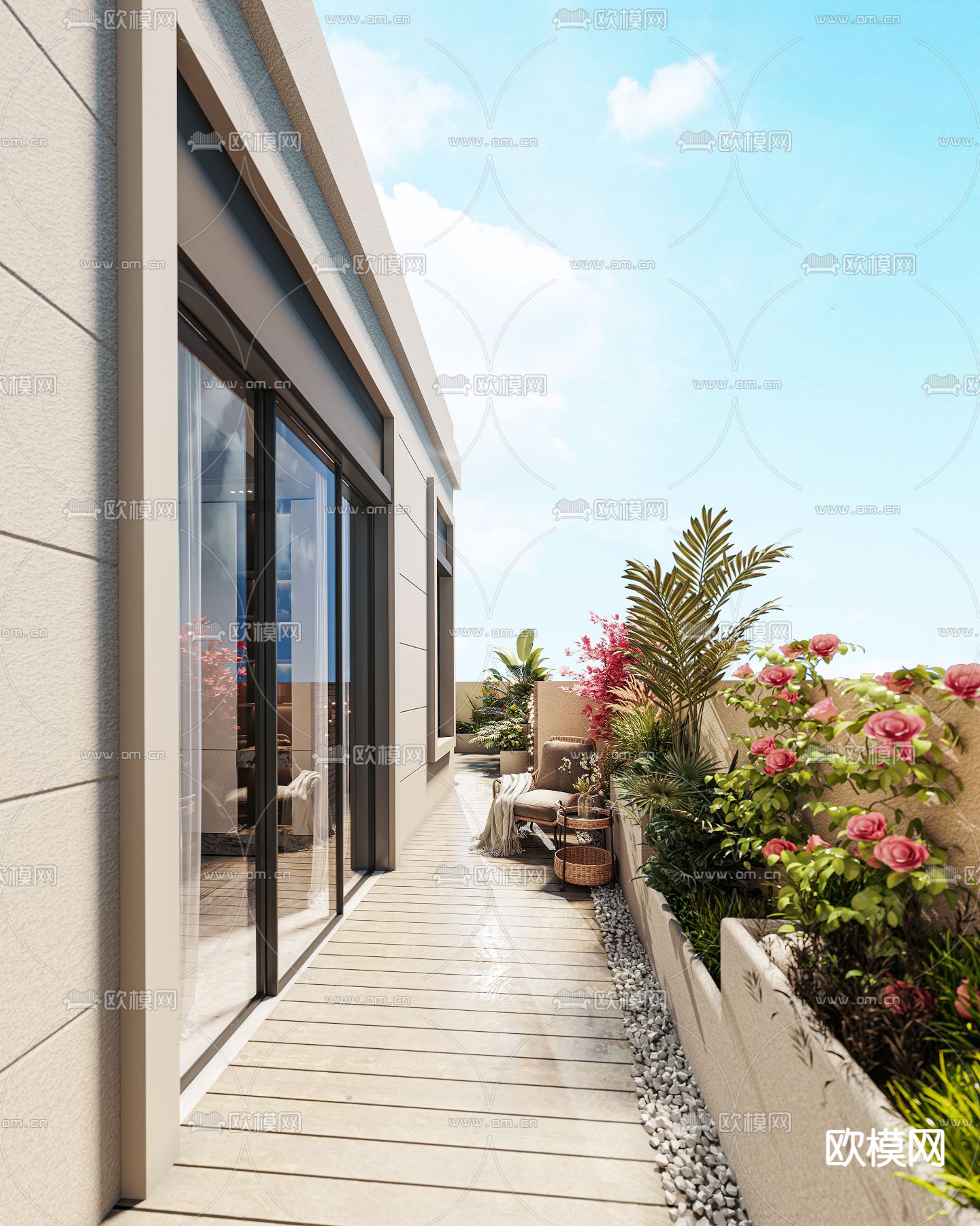 现代休闲阳台露台3d模型下载（渲染图1）